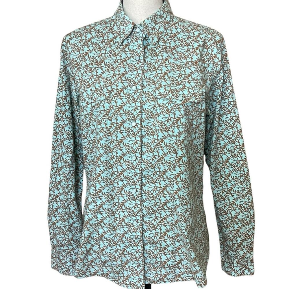 VTG Rockies Pearl Snap Western Aqua Blue Long Sleeve Shirt XL Botanical Print